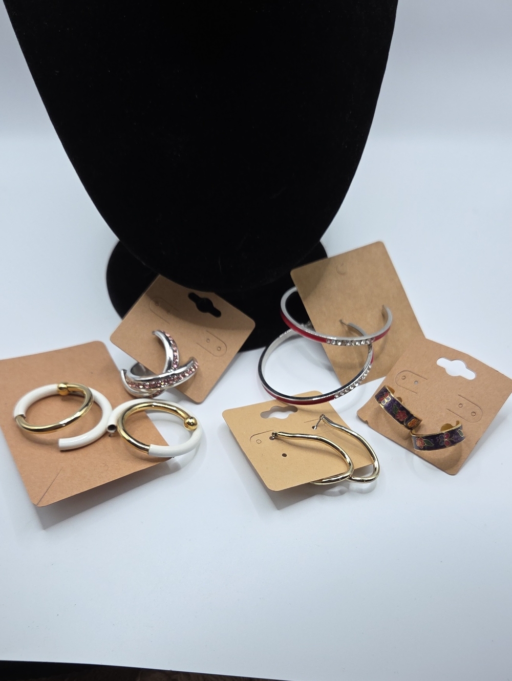 5 Mixed Metal and Enamel Hoop Earring Set - White, Gold, Silver
